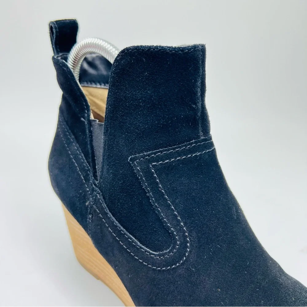 Blonde Irving Waterproof Black Suede Leather Wedge Heel Western Ankle Bootie